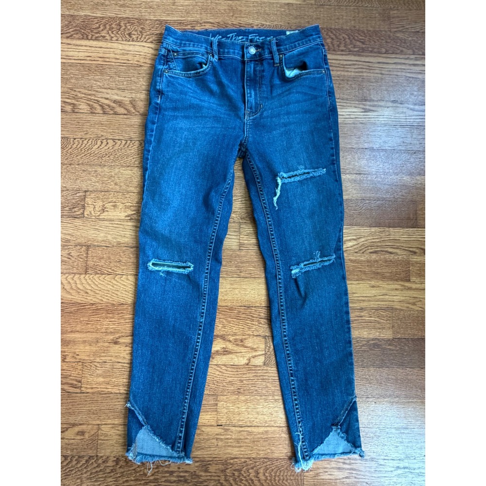 Free People We The Free Distressed Skinny Jeans Blue Step Hem 27 OB66170
